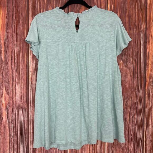 Ella Moss Blue Ruffle Sleeve Top Keyhole Back Size Large L NWT - Picture 2 of 5